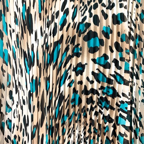 Loyd Ford NWT Pleated Teal Animal Print Midi Skirt Size 2 - Picture 3 of 16